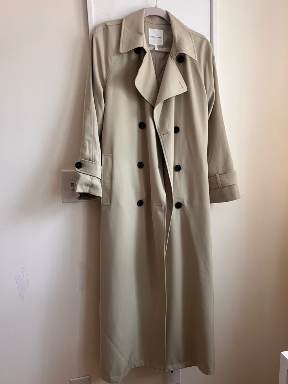 Avec Les Filles Beige Double-Breasted Long Classic Trench Coat Belted Size M